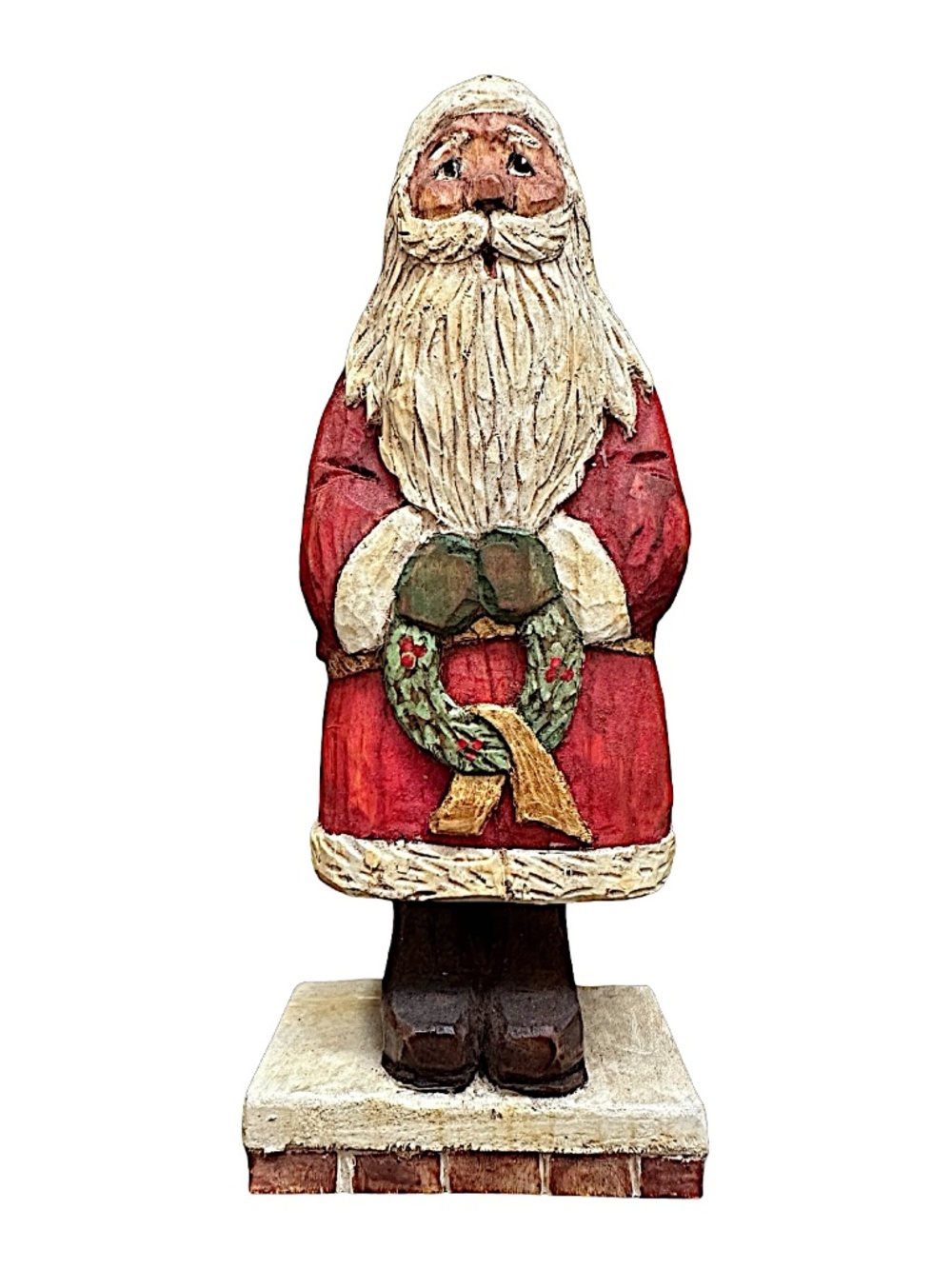 Vintage B Deffars Handmade Wooden Santa Claus Figure 8” Folk Art Carved Numbered